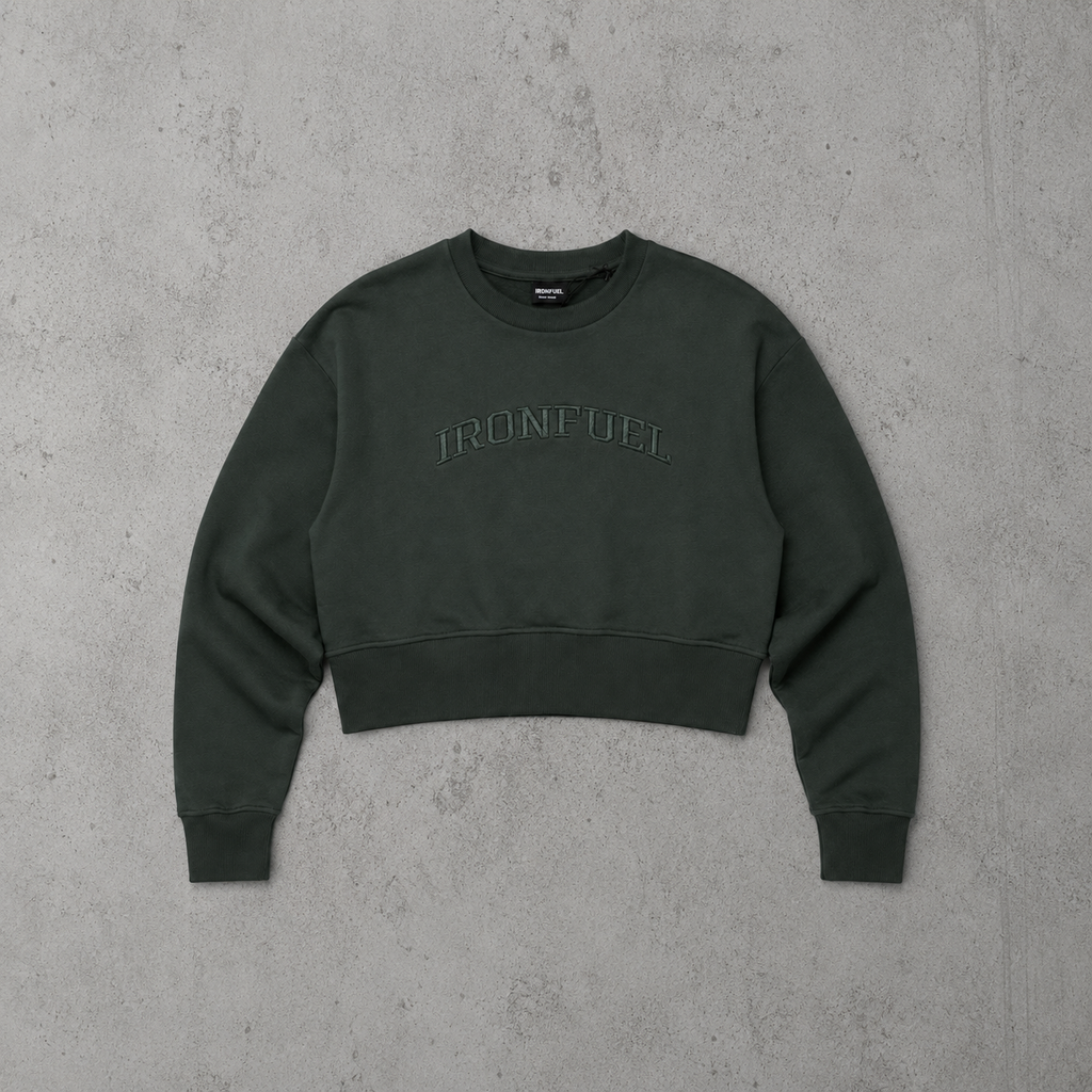 IRONFUEL Embossed Crop Crew | Premium Women's Fleece